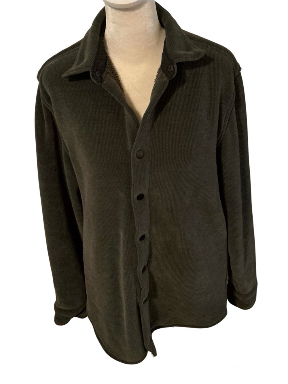 Kenneth Cole Active Corduroy Fleece Lined Shacket Medium Dark Sage Green Gorpcor